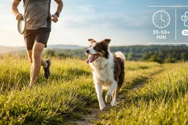 Dog exercising outdoors, showcasing different activities for optimal health.