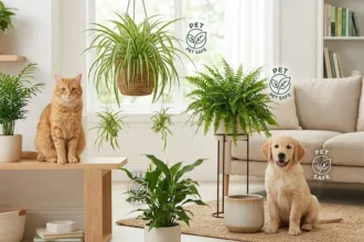 Variety of safe houseplants for pets including cats and dogs.