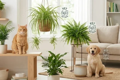 Variety of safe houseplants for pets including cats and dogs.